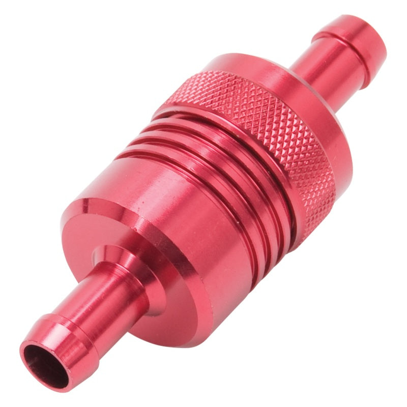 Edelbrock 8139 Fuel Filter Aluminum 3 in x 01/ 1/8 in 3/8 in Inlet/Outlet Red