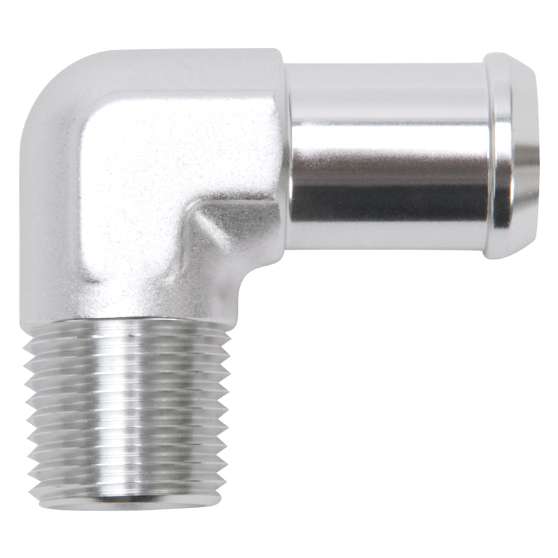Edelbrock 8166 Hose End 90-Degree 1/2 in NPT to 3/4 in Barb Clear Anodized