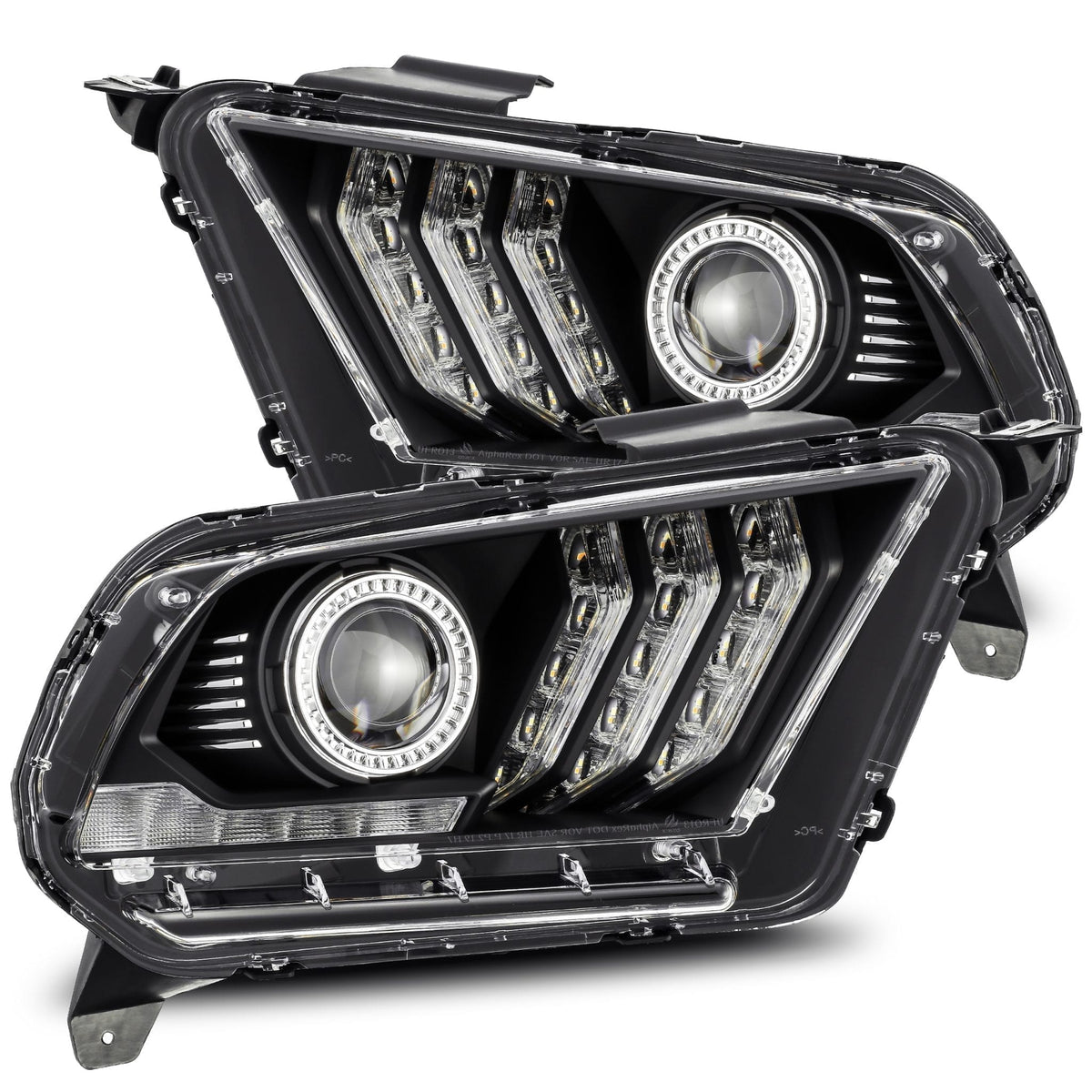 AlphaRex 880115 10-12 Ford Mustang LUXX LED Projector Headlights Plank Style Black with Activation Light/Sequential Signal