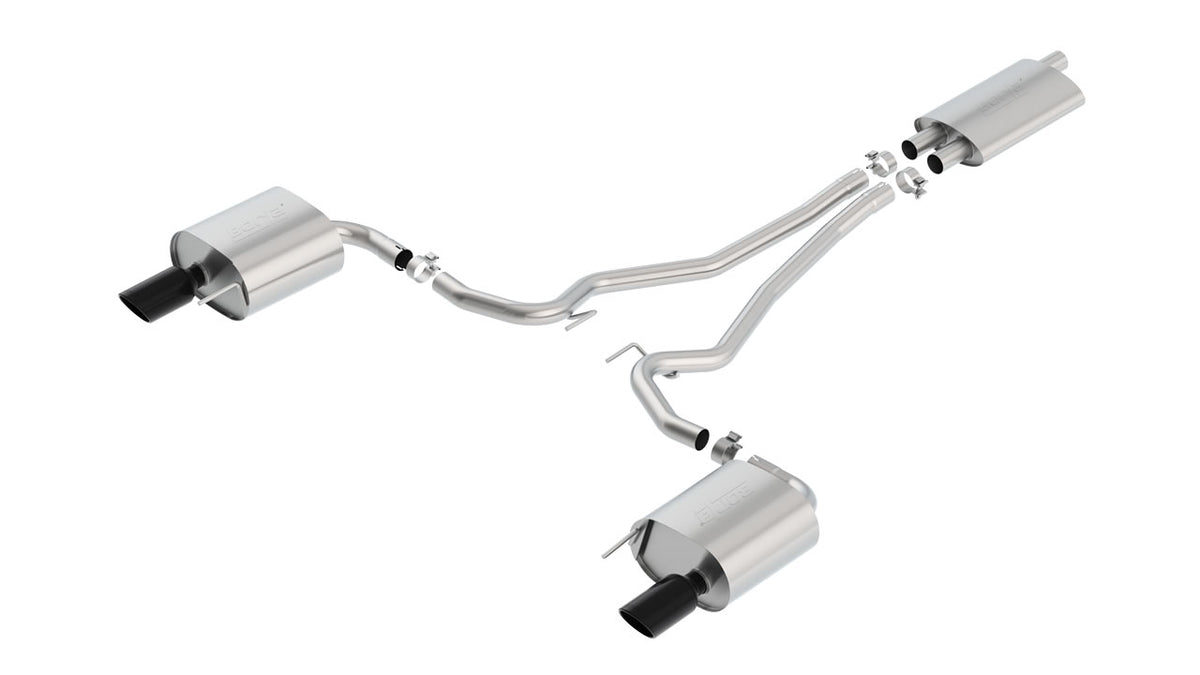 Borla 1014039BC Cat-Back Exhaust System Touring with Black Chrome Tips for 2015-2019 Ford Mustang EcoBoost (2.3L)