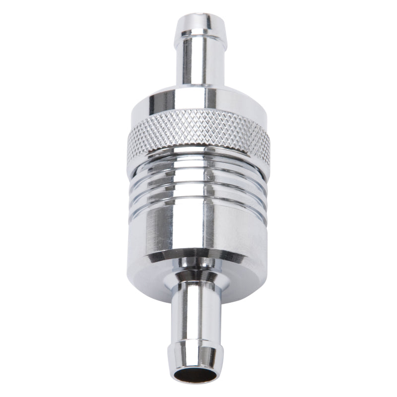 Edelbrock 8136 Fuel Filter Aluminum 3 in x 01/ 1/8 in 3/8 in Inlet/Outlet Chrome