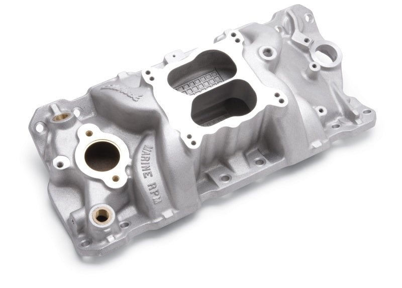 Edelbrock 2506 Manifold SBC 23-Degree Marine RPM 1987-1995 with Brass