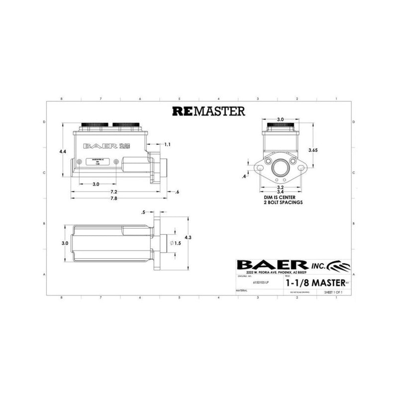 Baer Brakes GM/Ford 1-1/8in Bore Remaster 2-Bolt Right Port Master Cylinder Assembly - Black