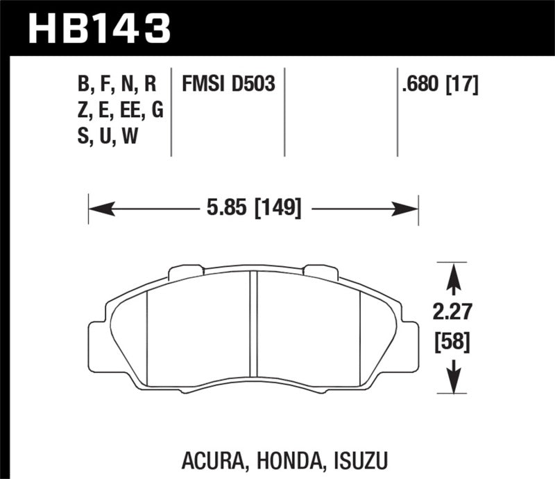 Hawk Performance HB143E.680 Blue 9012 Motorsport Brake Pads
