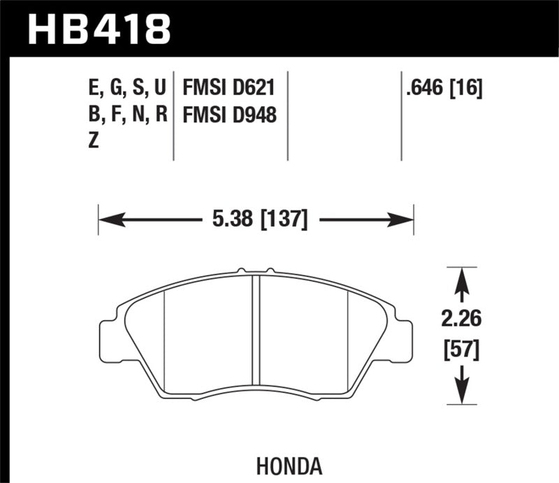 Hawk Performance HB418E.646 Blue 9012 Motorsport Brake Pads