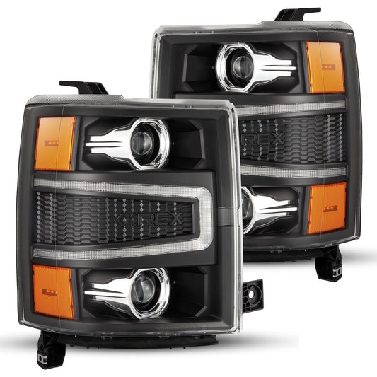 AlphaRex 880245 2014-2015 Chevrolet 1500 PRO-Series Projector Headlights Black with Sequential Signal & DRL