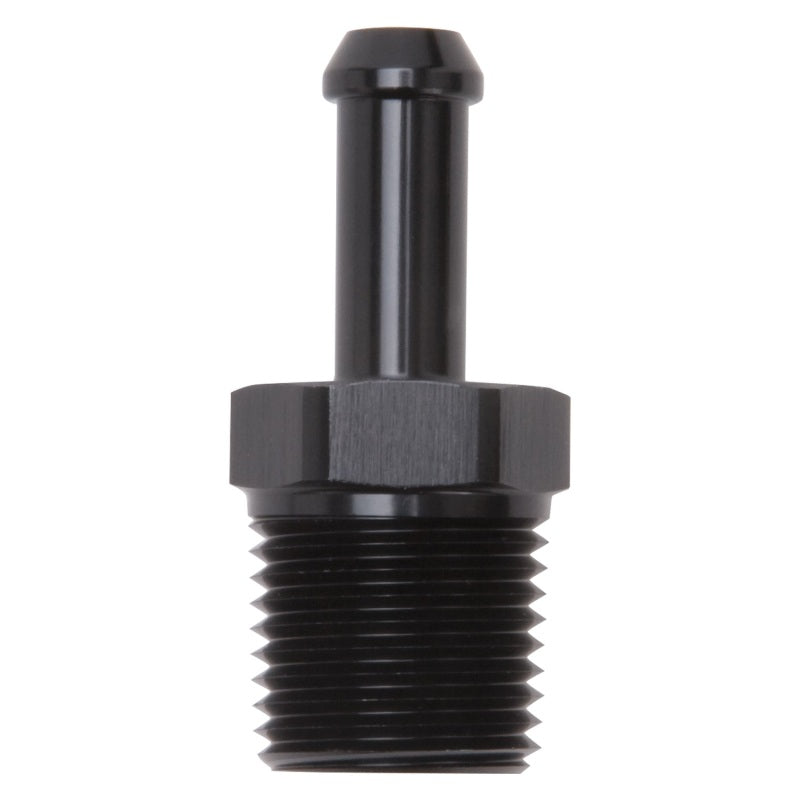 Edelbrock 8185 Hose Fittings Straight 1/2 in NPT to 3/8 in Barb Black Anodized