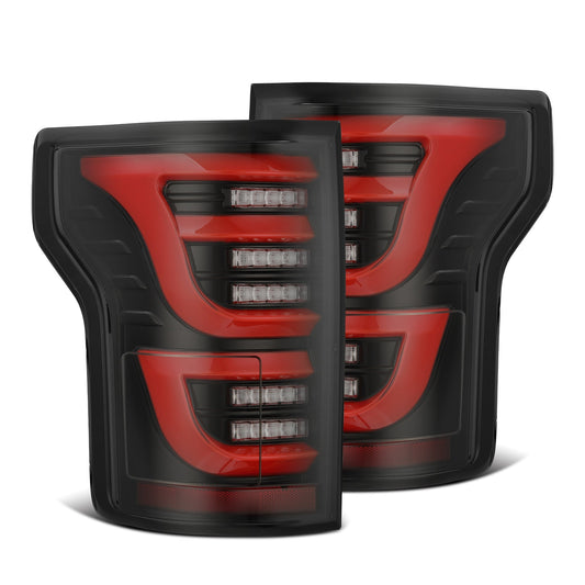 AlphaRex 652050 2015-2020 Ford F-150 Luxx LED Tail Lights (Pair) Black/Red (Not For Blind Spot Sensor Models)