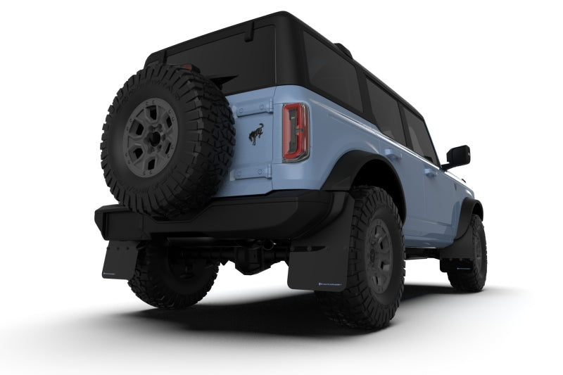 Rally Armor Mud Flaps - 2021-2025 Ford Bronco - RAL Hybrid Blk Flap/Blue - #MF85-NO-PL-ABL