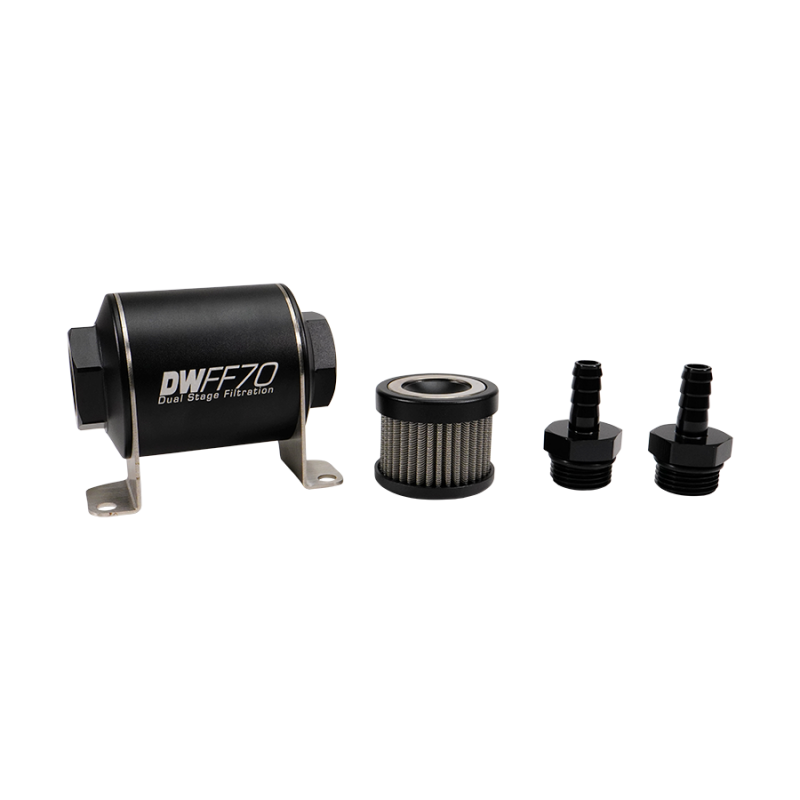 DeatschWerks Stainless Steel 3/8in 10 Micron Universal Inline Fuel Filter Housing Kit (70mm)