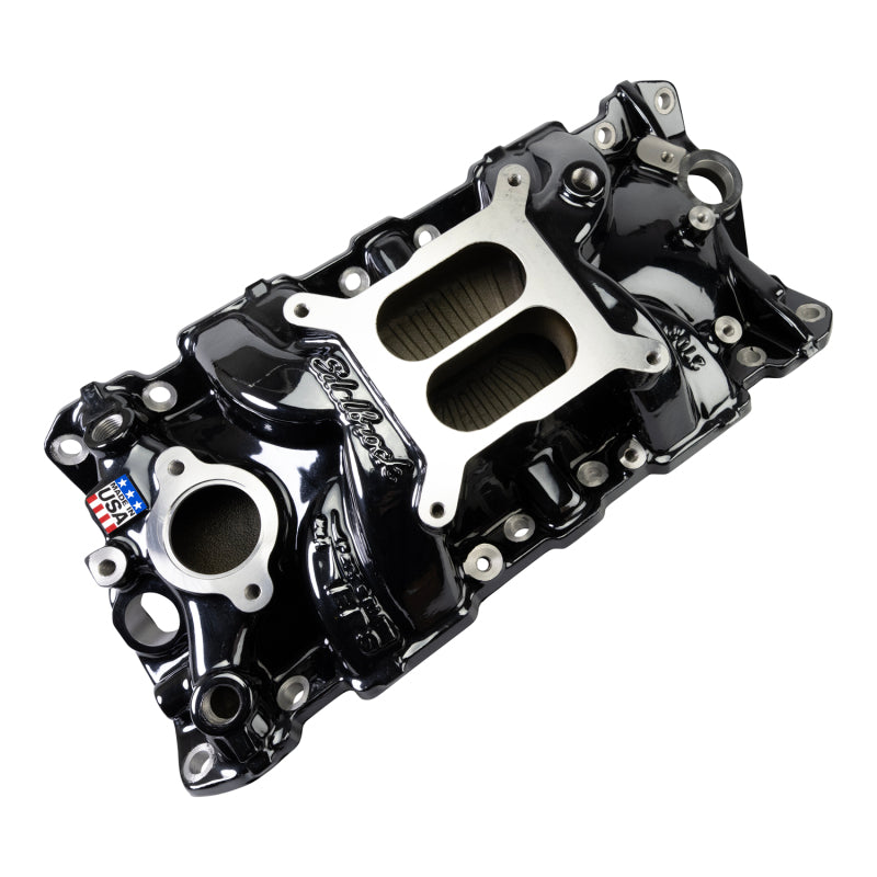 Edelbrock 2703-BP Chevrolet Small Block Performer EPS Manifold with Oil Fill Tube - Black Plasma