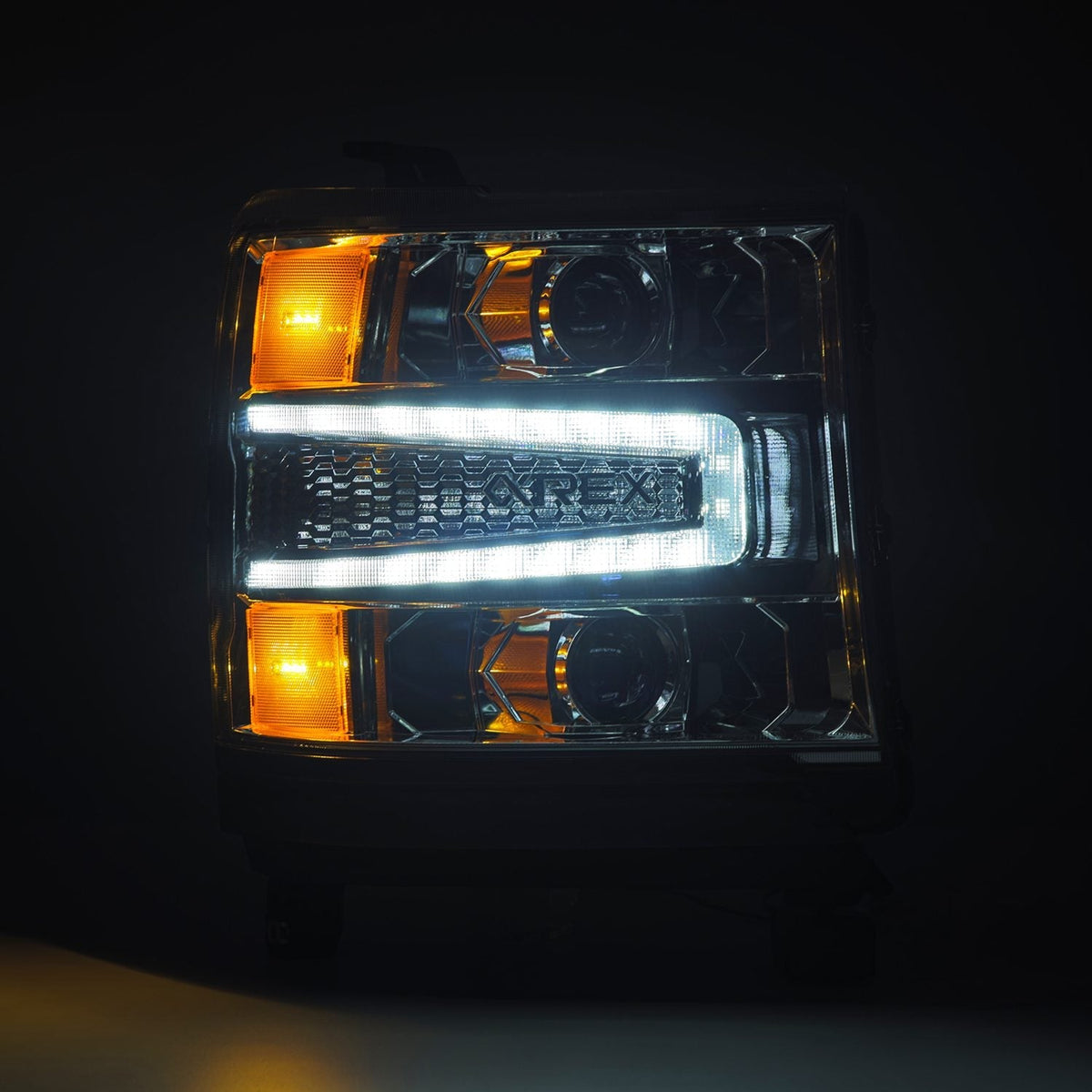 AlphaRex 880235 16-18 Chevrolet 1500 HD LUXX LED Projector Headlights Chrome with Sequential Activation Light / Sequential Signal (Req PN 810023)