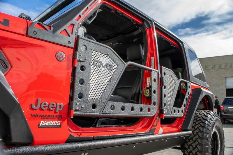 DV8 Offroad Jeep 18+ Wrangler JL / 20+ Gladiator JT Rear Rock Doors w/ Perforated Aluminum Mesh - #RDJL-01R