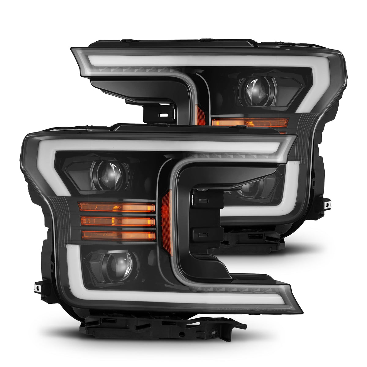 AlphaRex 880174 18-20 Ford F-150 LUXX LED Projector Headlights Plank Style Jet Black with Activation Light/Sequential Signal/DRL