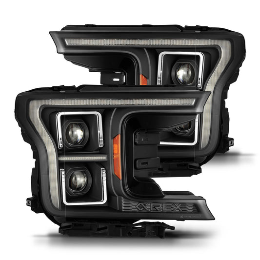 AlphaRex 880250 2018-2020 Ford F-150 (Req. Converter F150 with Stock LED) LUXX LED Projector Headlights Black Activation Light Sequential Signal Switchback DRL