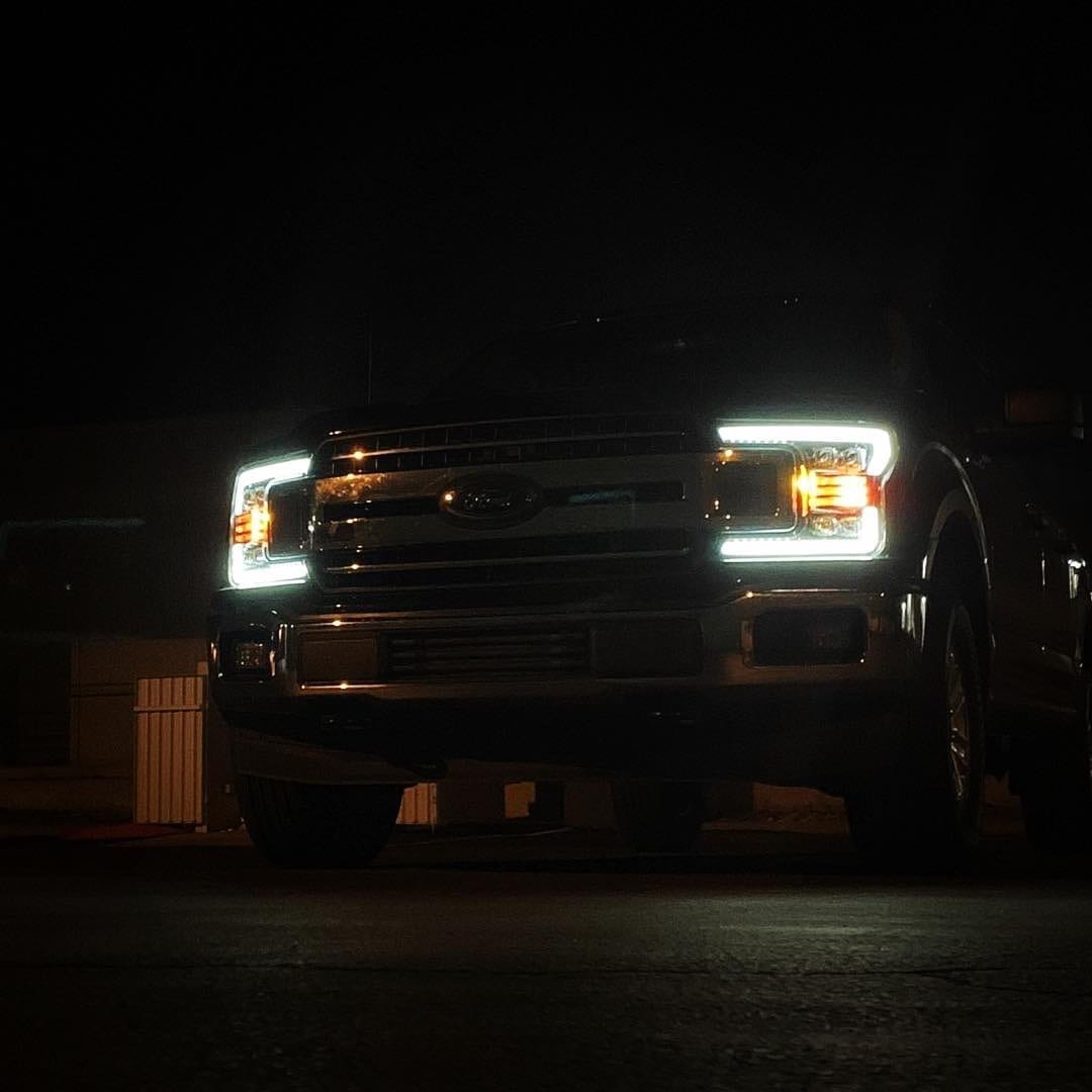 AlphaRex 880182 18-19 Ford F-150 NOVA LED Projector Headlights Plank Style Matte Black with Activation Light/Sequential Signal