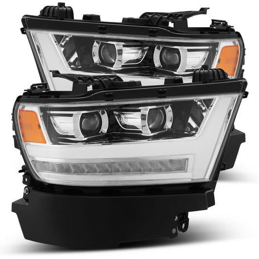 AlphaRex 880514 2019-2020 Ram 1500 HD PRO-Series Projector Headlight Plank Styl Chrome with Activation Light/Sequential Signal/Plank DRL