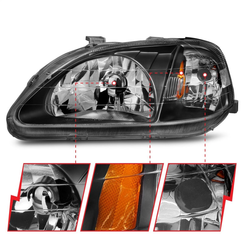 ANZO 1999-2000 Honda Civic Crystal Headlights