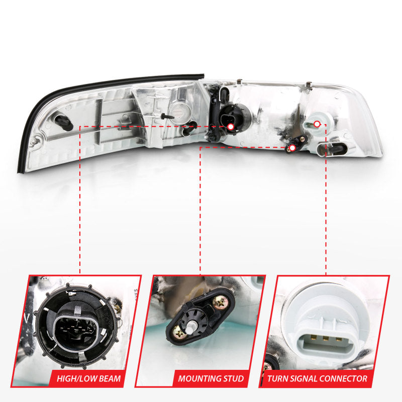 ANZO 1998-2011 Ford Crown Victoria Crystal Headlight Chrome With Bumper Light (OE)