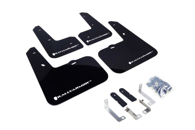 Rally Armor UR Mud Flaps - 2012-2017 Hyundai Veloster - Black/White Logo - #MF24-UR-BLK/WH
