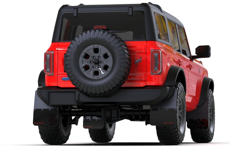 Rally Armor Mud Flaps - 2021-2025 Ford Bronco - RAL Hybrid Blk Flap/Met. Blk - #MF85-RR-ST-MBK