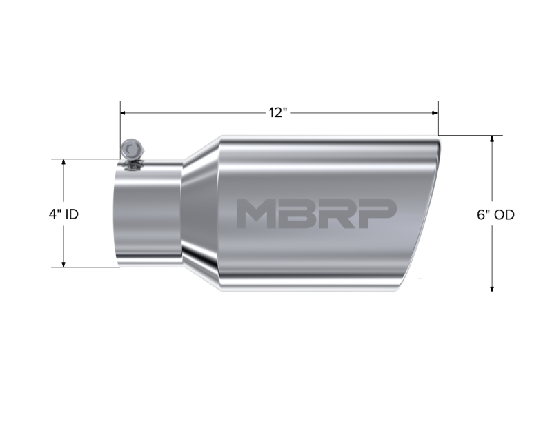 MBRP T5073 Exhaust Tip - 6" OD Angled Rolled End 4" inlet 12" length | T304 Stainless