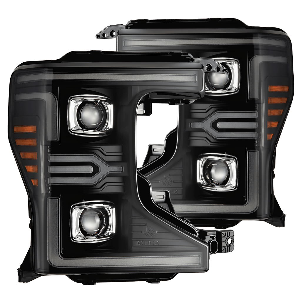 AlphaRex 880341 20-22 Ford F-250/350/450/550 SD LUXX-Series LED Projector Headlights Bk with Activation Light Sequential Signal & Switchback DRL