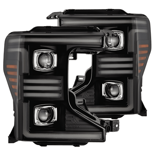 AlphaRex 880344 2020-2022 Ford F150 Pro-Series Projector Headlights Black with Activation Light / Sequential Signal / DRL