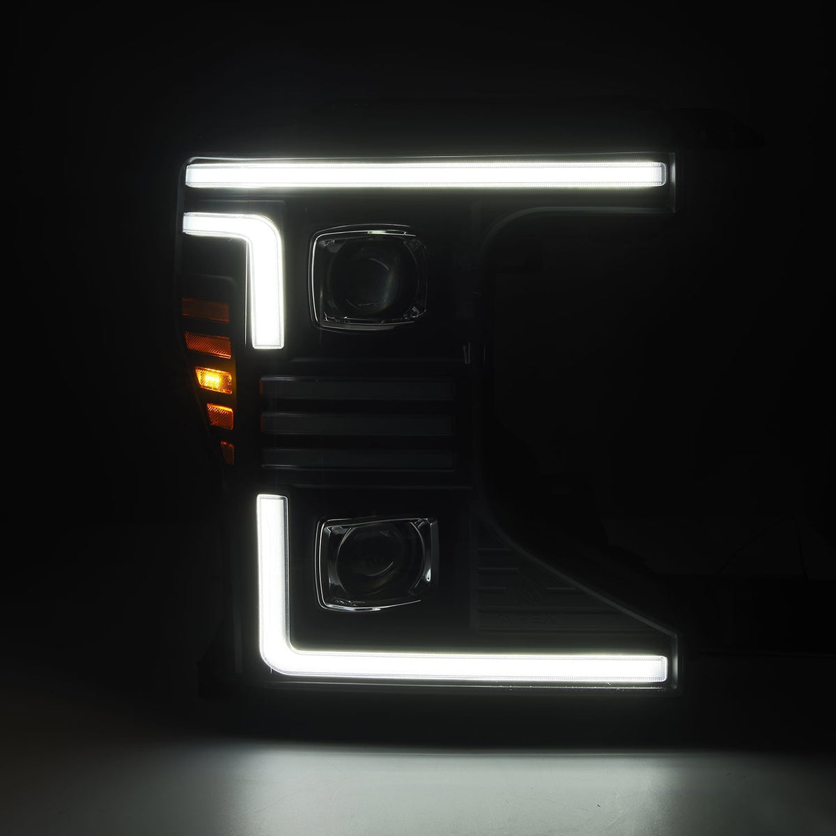 AlphaRex 880344 20-22 Ford F150 Pro-Series Projector Headlights Black with Activation Light / Sequential Signal / DRL