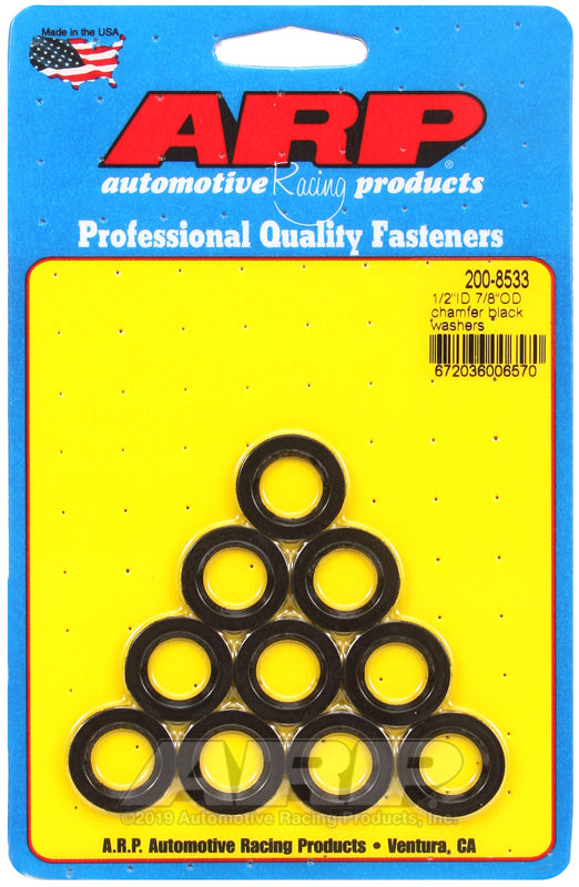 ARP 200-8533 1/2in ID 7/8in OD Chamfer Black Washers (10 pack)