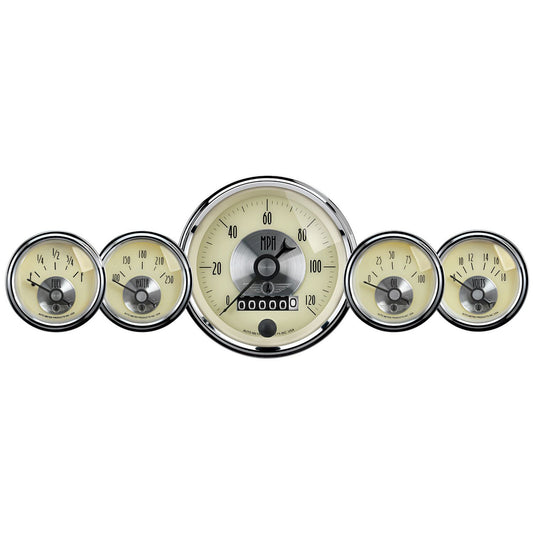 AutoMeter 2002 Prestige Antique Ivory 5-Piece Gauge Kit Electric Speedometer with Wheel Odometer