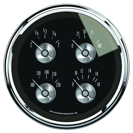AutoMeter 2012 Prestige Black Diamond 5in Quad Gauge Oil Water Volt Fuel 0-90 Ohm
