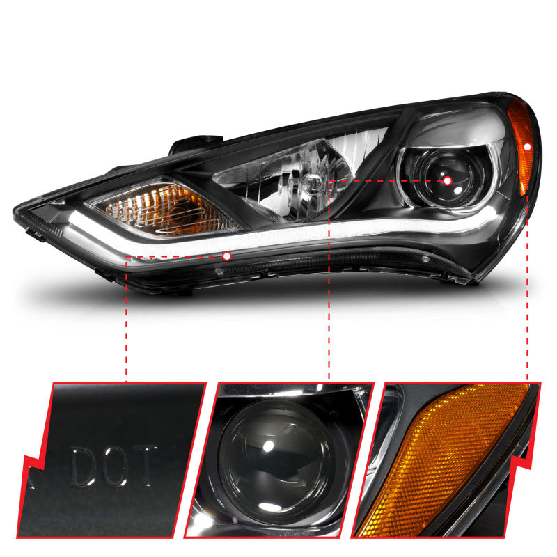 ANZO 2013-2016 Hyundai Genesis Projector Headlights w/ Plank Style Design Black (HID Compatible)