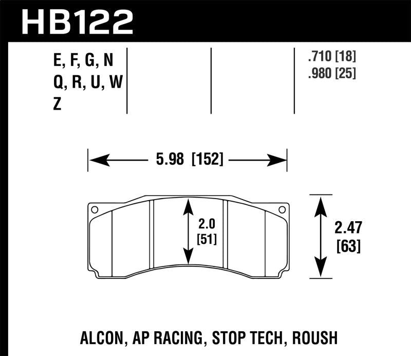 Hawk Performance HB122G.710 DTC-60 Motorsport Brake Pads