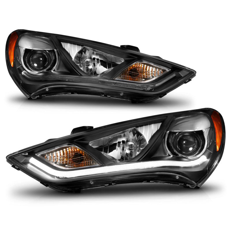 ANZO 2013-2016 Hyundai Genesis Projector Headlights w/ Plank Style Design Black (HID Compatible)