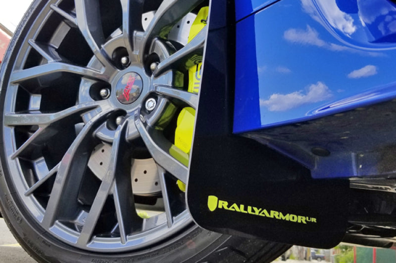 Rally Armor UR Mud Flaps - 2015-2021 Subaru WRX / WRX STI - Black/Green Logo - #MF32-UR-BLK/CGN
