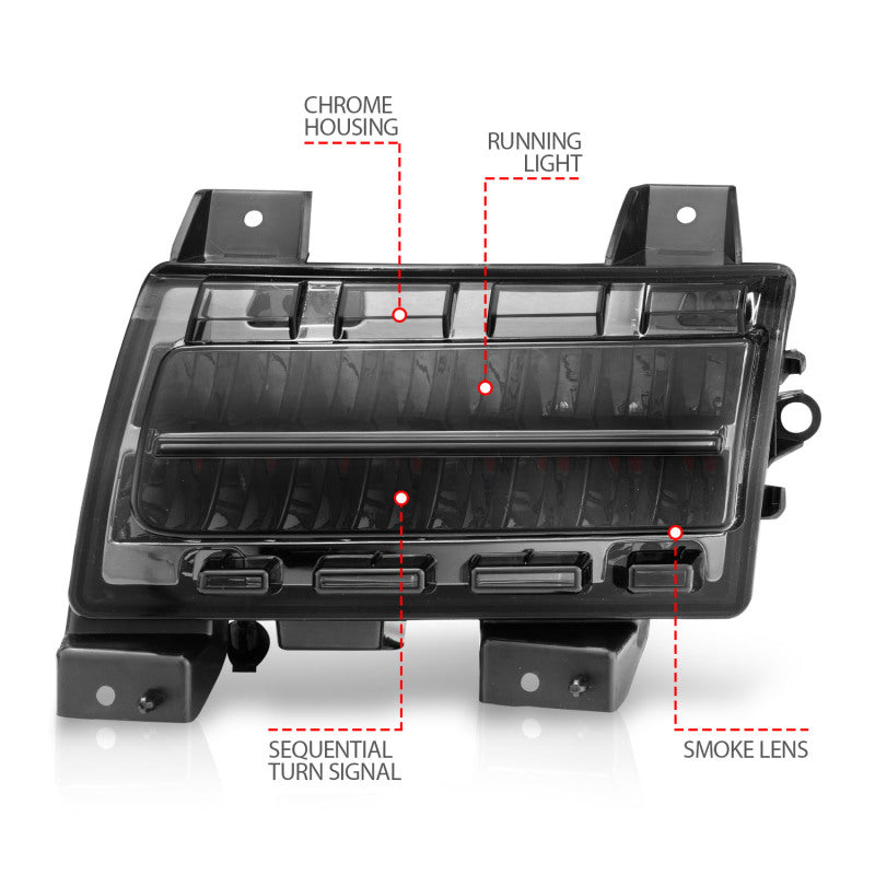 ANZO 2018-2026 Jeep Wrangler LED Side Markers Chrome Housing Smoke Lens w/ Seq. Signal Sport Bulb