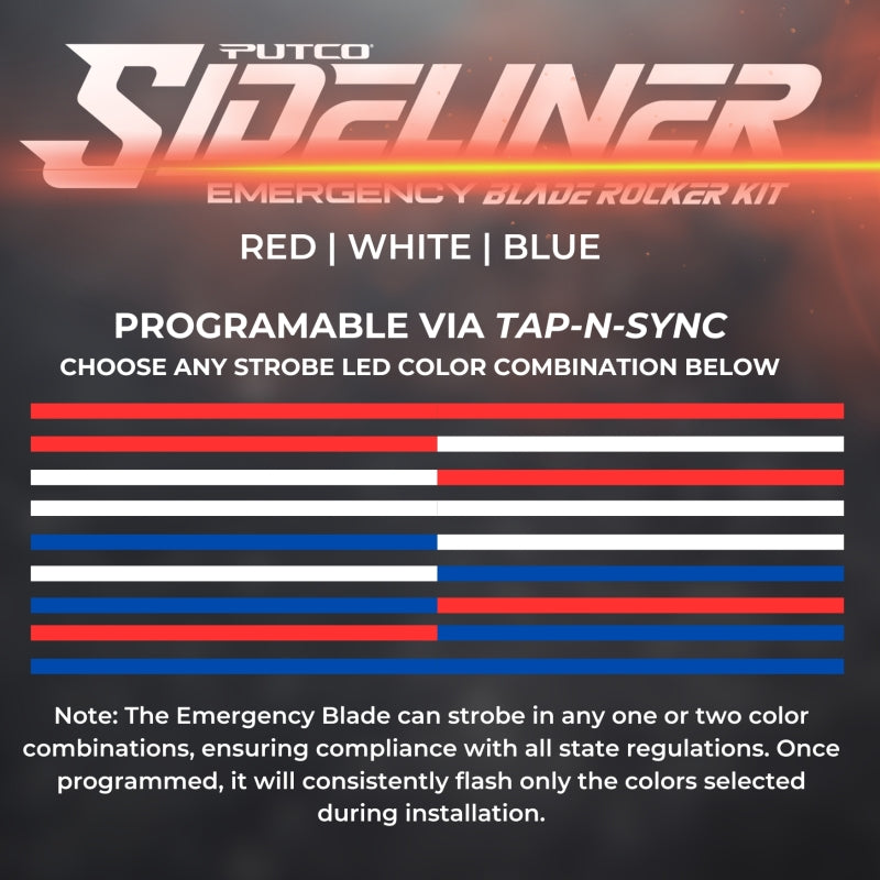 Putco for 2011-2023 Dodge Charger Police Pursuit Blade Rocker Kits Sideliners - Red/Blue with White Override