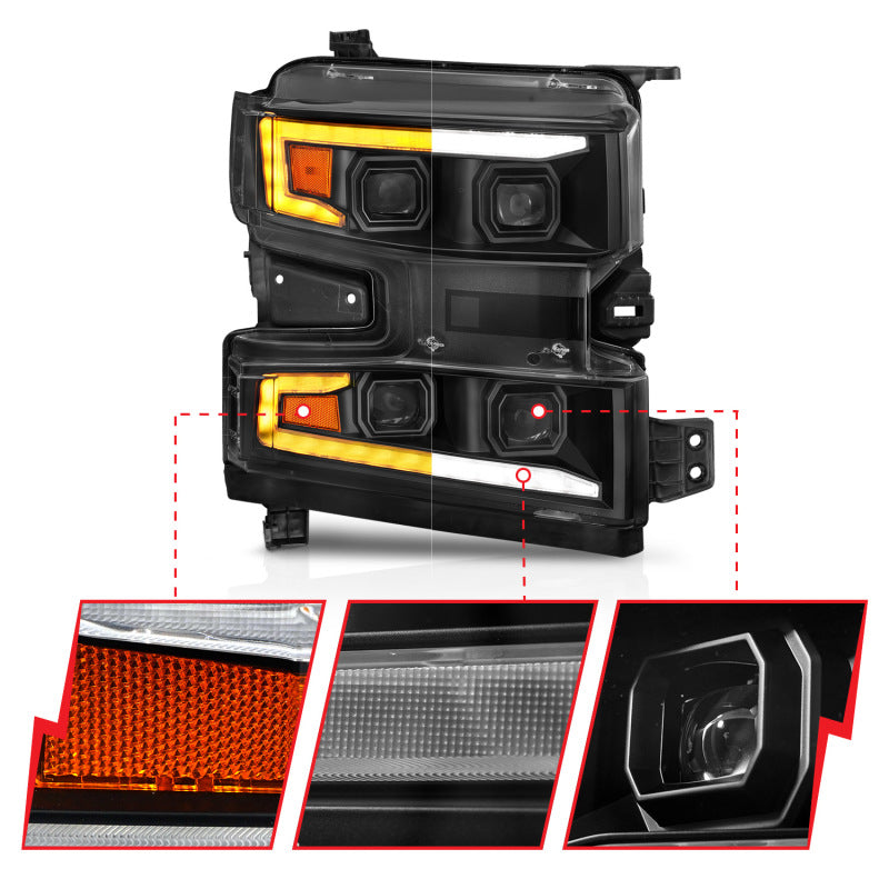ANZO 2019-2022 Chevrolet Silverado 1500 LED Projector Headlights - Passenger Side
