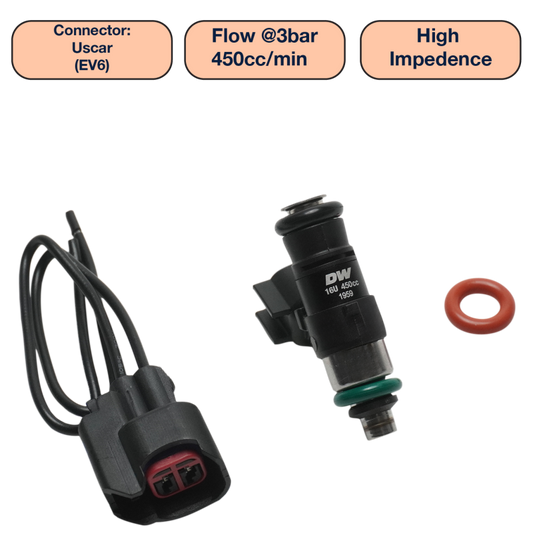 DeatschWerks Universal 450cc Single Fuel Injector / 34mm Length / 14mm O-Ring Seals
