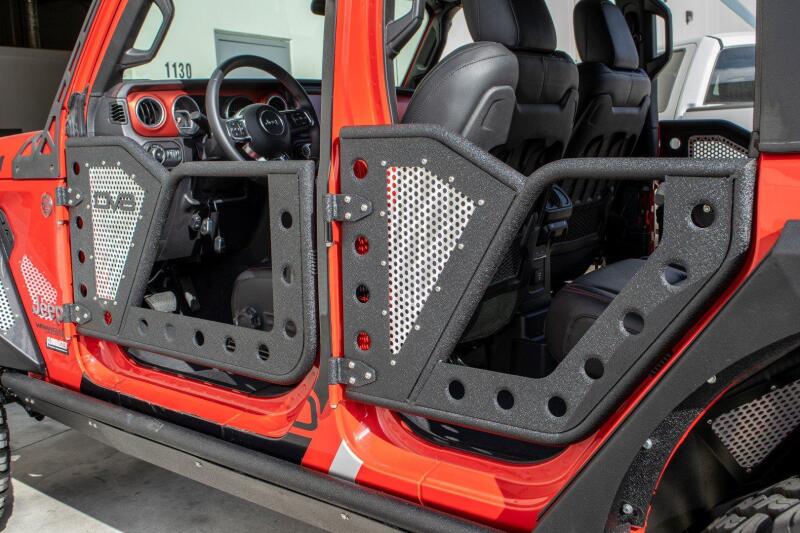 DV8 Offroad Jeep 18+ Wrangler JL / 20+ Gladiator JT Rear Rock Doors w/ Perforated Aluminum Mesh - #RDJL-01R