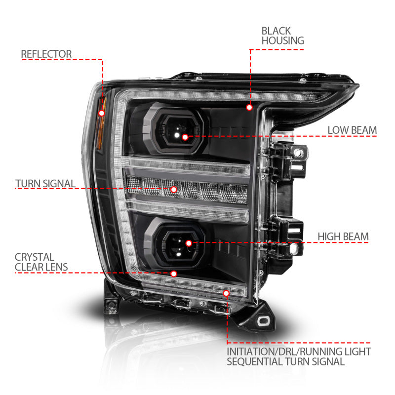 ANZO 2021-2023 Ford F-150 LED Projector Headlights - Black Housing / Clear Lens - Passenger Side