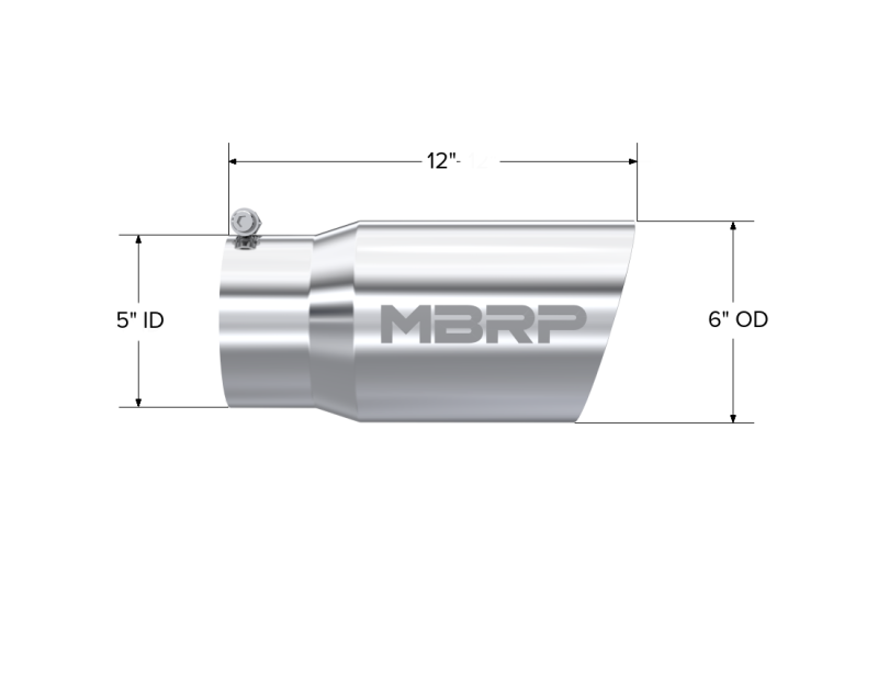MBRP T5074 6in O.D. 5in Inlet 12in Length T304 Stainless Steel Dual Wall Angled Exhaust Tip