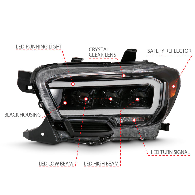 ANZO 2016-2023 Toyota Tacoma LED Projector Headlights Plank Style Black w/ Amber