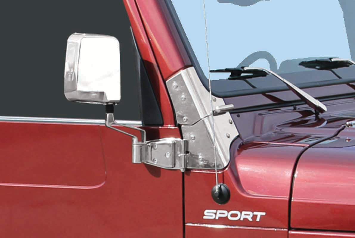 Kentrol 30477 Windshield Hinge Pair for 1997-2006 Jeep Wrangler TJ LJ - Polished Silver