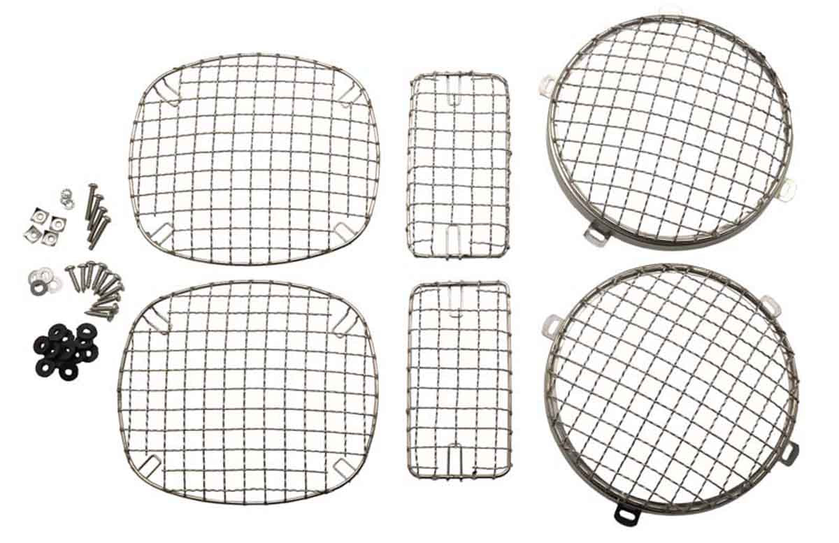 Kentrol 30488 Wire Mesh Light Guard Set 6 Piece for 1997-2006 Jeep Wrangler TJ LJ - Polished Silver