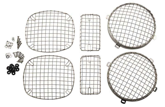 Kentrol 30488 Wire Mesh Light Guard Set 6 Piece for 1997-2006 Jeep Wrangler TJ LJ - Polished Silver