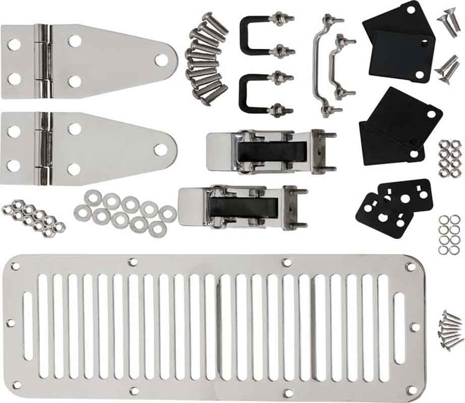 Kentrol 30570 Hood Kit with TJ Style Hood Catch for 1978-1995 Jeep CJ Wrangler YJ - Polished Silver