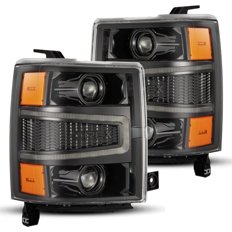 AlphaRex 880244 04-15 Chevrolet 1500 HD LUXX LED Projector Headlights Alpha-Black with Sequential Activation Light / Sequential Signal