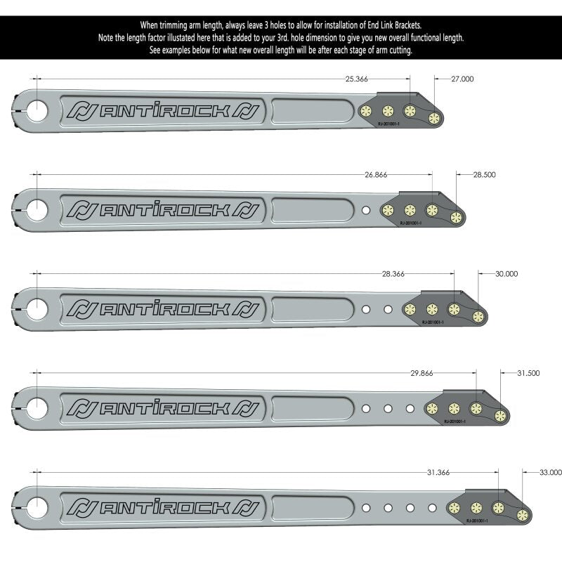 RockJock Antirock Aluminum Pre-Runner Arms (33.67 OAL, 35 spline)